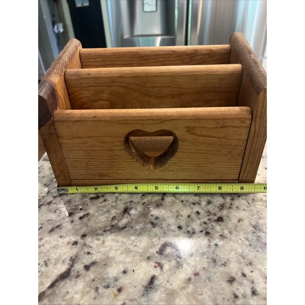Vtg‎ Wooden Heart Cut Out Oak Letter Mail Desk Caddy Organizer Cottage Core